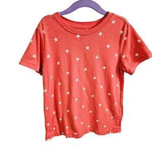 Primary Kids Size 6-7 Short Sleeve Tee Muted Red White Star Print USA Patriotic